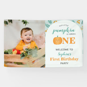 Our Little Pumpkin Fall Custom Photo Birthday Banner