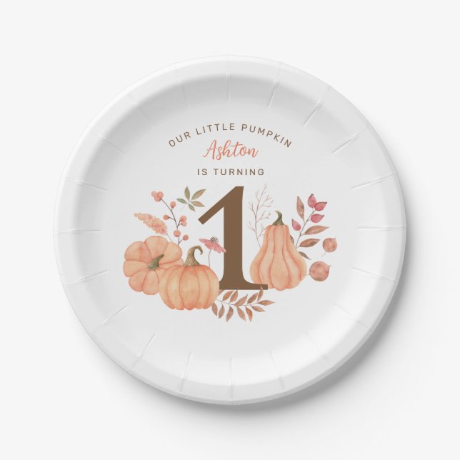 Our Little Pumpkin Fall First Birthday Paper Plate (Front)