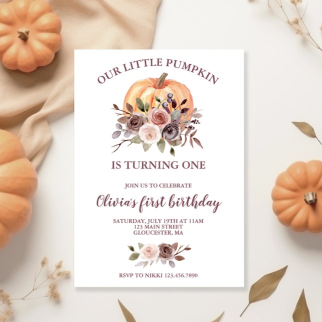 Our Little Pumpkin fall floral first birthday Invi Invitation (Creator Uploaded)