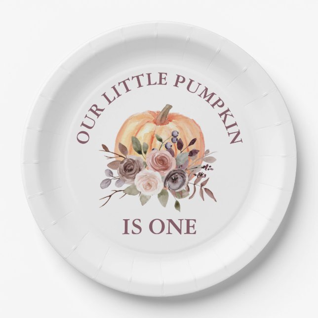 Our Little Pumpkin fall floral first birthday Paper Plate (Front)