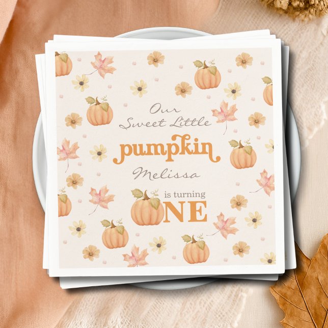 Our Little Pumpkin Fall Orange Girl First Birthday Napkin (Creator Uploaded)
