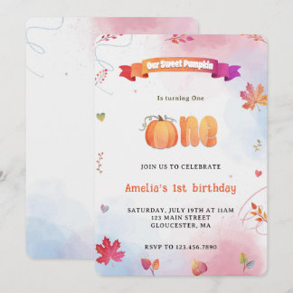 Our Little Pumpkin First Birthday Watercolor Invitation