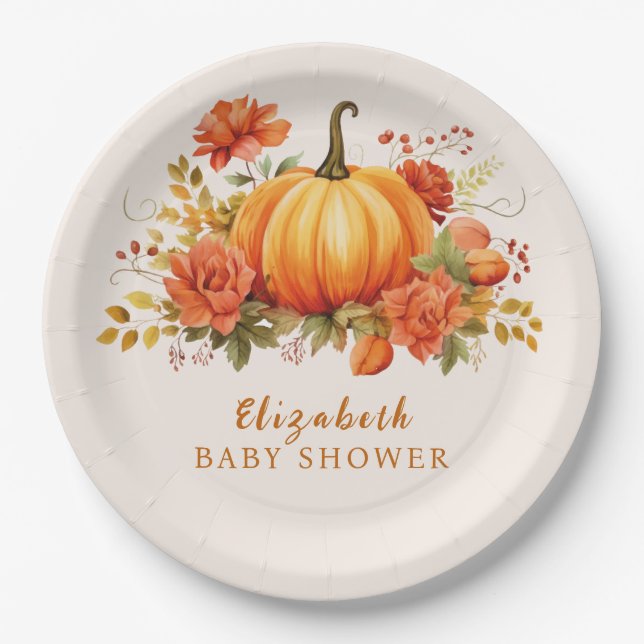 Our little pumpkin floral Fall Baby shower Paper Plate (Front)