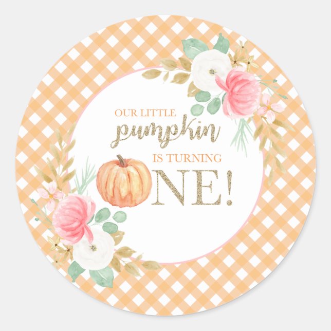 Our Little Pumpkin floral first birthday Classic Round Sticker (Front)