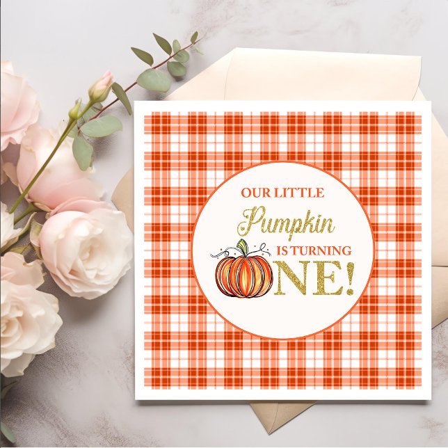 Our Little Pumpkin Floral Plaid 1st birthday  Napkin (Creator Uploaded)