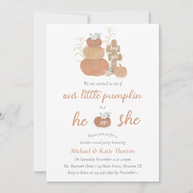 Our Little Pumpkin Gender Reveal Invites (Front)