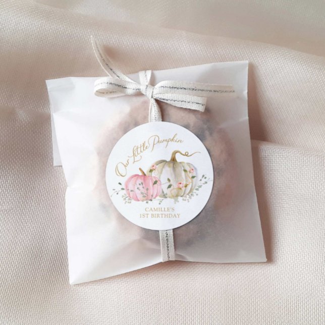 Our Little Pumpkin Girl Birthday Classic Round Sticker (Creator Uploaded)