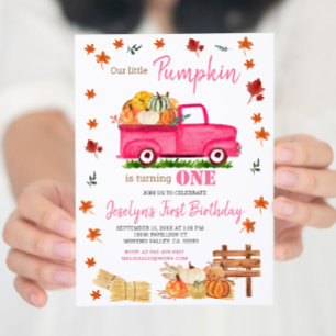 Our Little Pumpkin Girl First Birthday Pink Truck Invitation