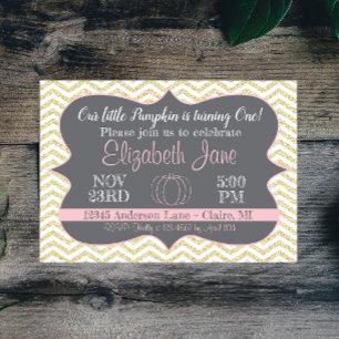 Our Little Pumpkin Gold Glitter Birthday Invite