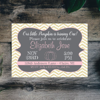 Our Little Pumpkin Gold Glitter Birthday Invite