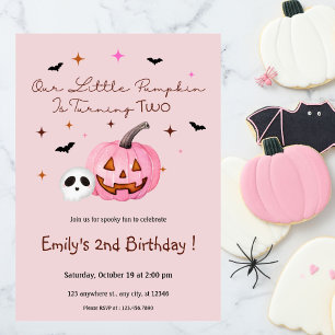 Our Little Pumpkin Halloween Birthday Pink Invitation