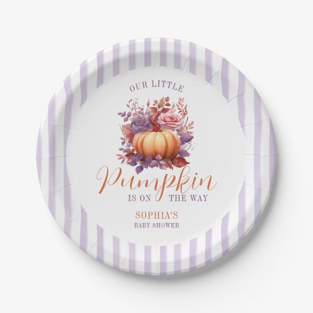Our Little Pumpkin Is On The Way Baby Shower  Paper Plate (Front)