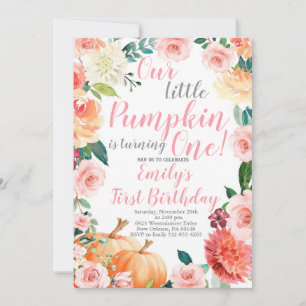 Our Little Pumpkin is One, Girl Fall 1st Birthday Invitation