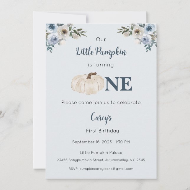 Our Little Pumpkin is One Invitation, 1st Birthday Invitation (Front)