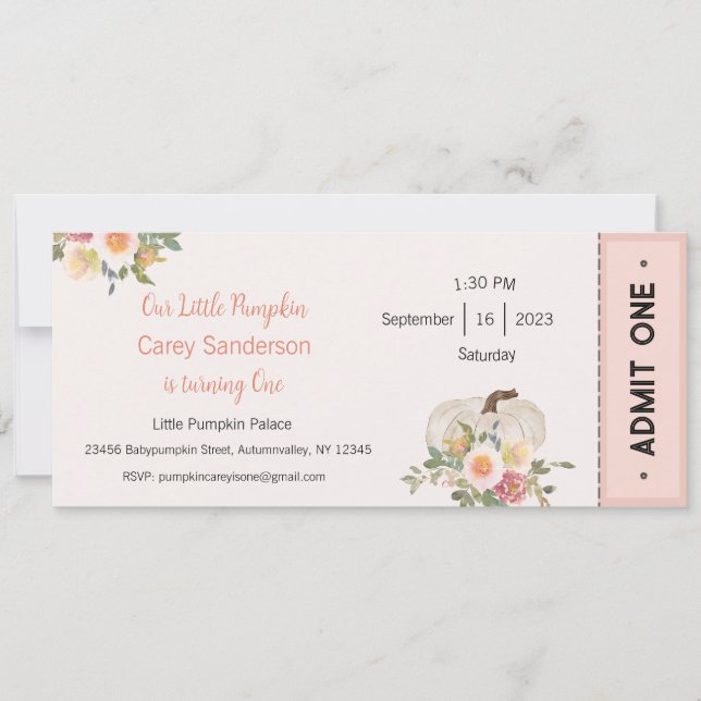 Our Little Pumpkin is One Invitation, 1st Birthday Invitation (Front)