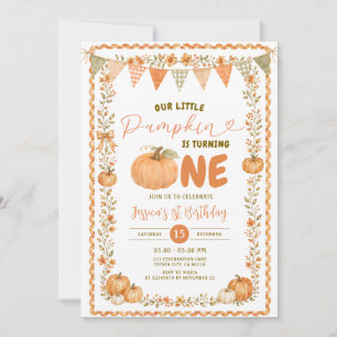 Our Little Pumpkin is turning one birthday party Invitation