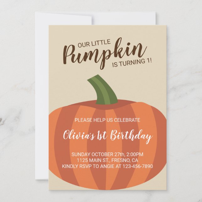 Our Little Pumpkin Is Turning One Fall Birthday Invitation (Front)