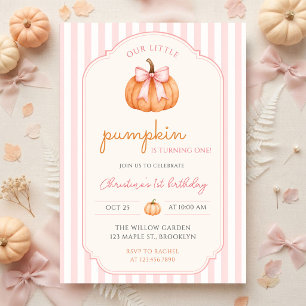 Our Little Pumpkin Is Turning One Pink Birthday Invitation