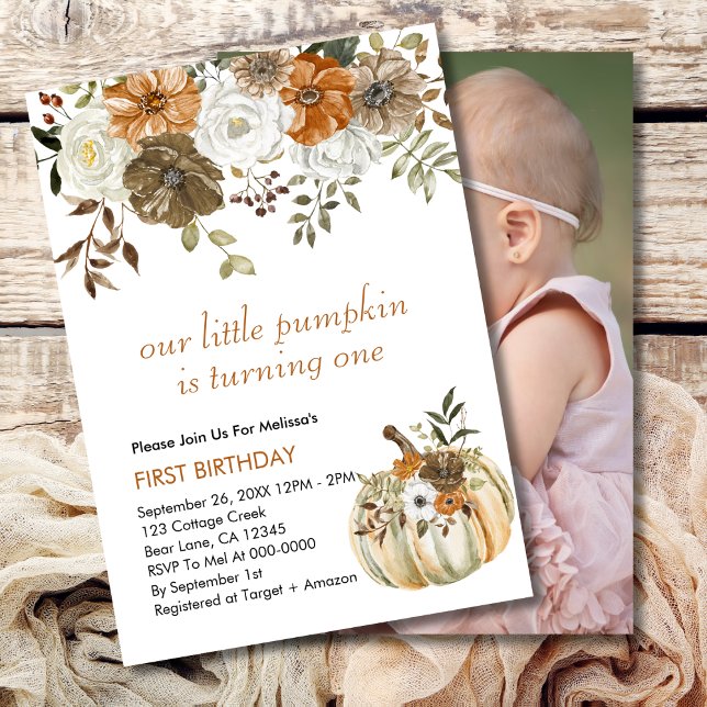 Our Little Pumpkin is turning one rustic brown Invitation (Creator Uploaded)