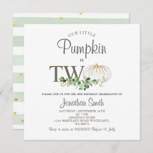 Our Little Pumpkin Is Two Greenery Floral Birthday Invitation