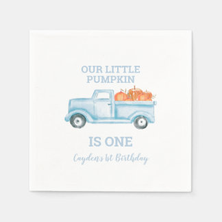 Our Little Pumpkin light blue truck first birthday Napkin