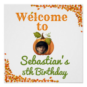 Our Little Pumpkin Photo Birthday Welcome Poster
