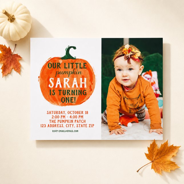 Our Little Pumpkin Photo Invitation (Fall Little Pumpkin First Birthday Invitation)