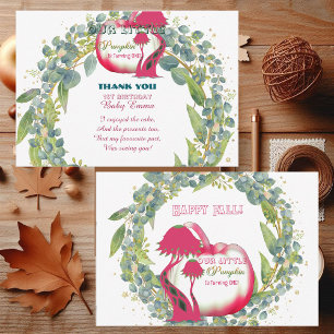 Our Little Pumpkin Pink 1st Birthday Green Wreath  Thank You Card