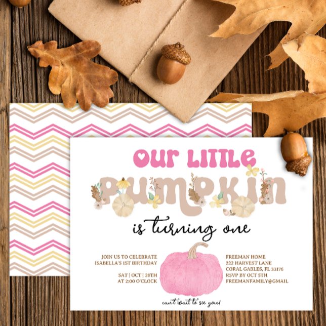Our Little Pumpkin Pink Birthday Invitation (Pink pumpkin fall birthday party invitation)
