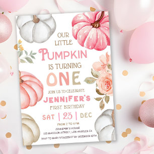 Our Little Pumpkin   Pink Bold Girl 1st Birthday  Invitation