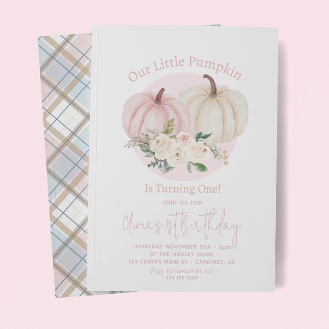 Our Little Pumpkin Pink Floral 1st Birthday Invitation (Creator Uploaded)