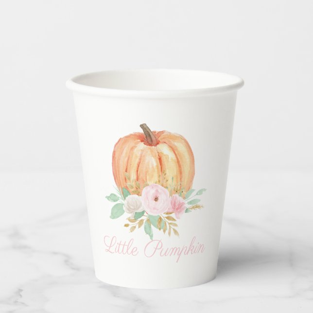 Our Little Pumpkin pink floral first birthday Paper Cups (Front)