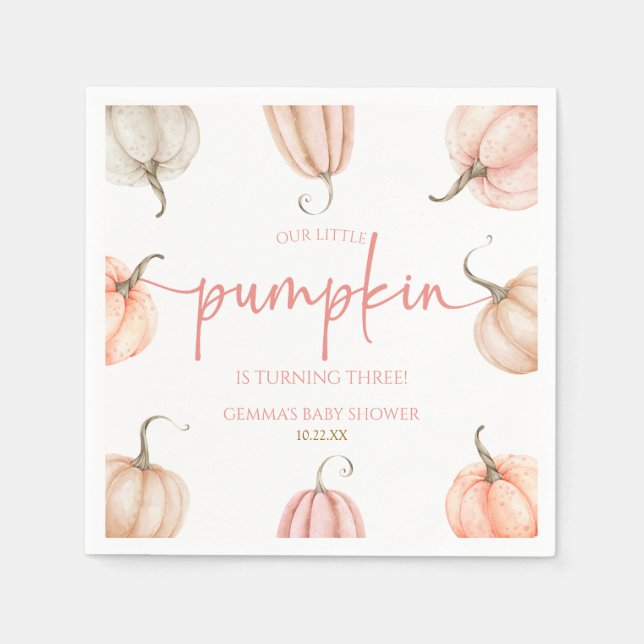 Our Little Pumpkin Pink White Fall Birthday Party Napkin (Front)