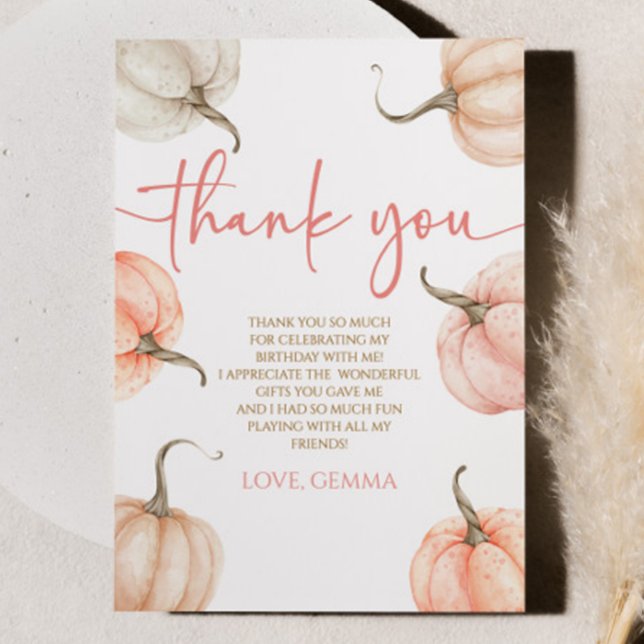 Our Little Pumpkin Pink White Fall Birthday Party Thank You Card (Creator Uploaded)