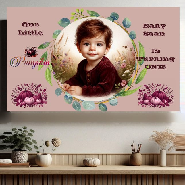 Our Little Pumpkin Purple 1st Birthday Fall Wreath Banner (Our Little Pumpkin Purple 1st Birthday Fall Wreath Banner)