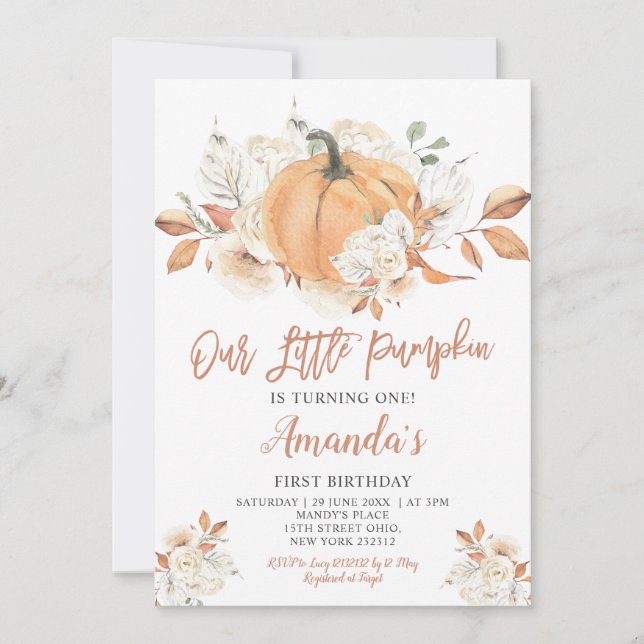 Our Little Pumpkin Rustic Pumpkin Birthday Party Invitation (Front)