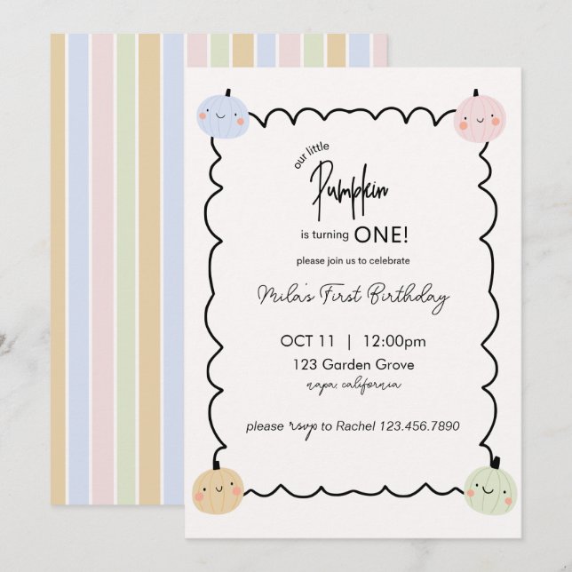 Our Little Pumpkin’s First Birthday Invitation (Front/Back)