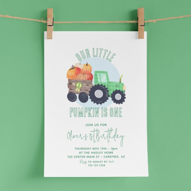 Our Little Pumpkin Tractor Boy 1st Birthday Invitation (Creator Uploaded)