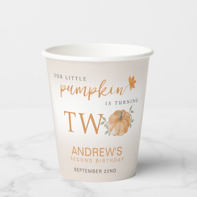 Our Little Pumpkin Turning Two 2nd Birthday Paper Cups (Front)