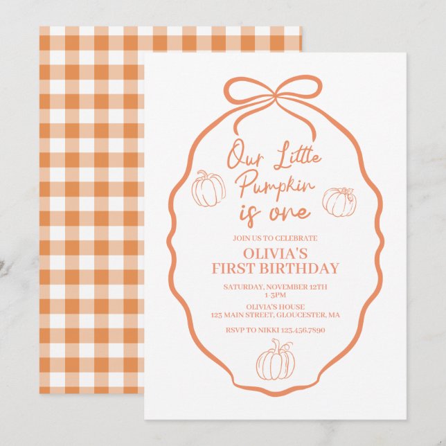 Our Little Pumpkin Whimsical Fall Birthday Invitation (Front/Back)