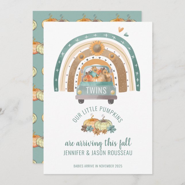 Our Little Pumpkins Rainbow Twins Birth  Announcement (Front/Back)