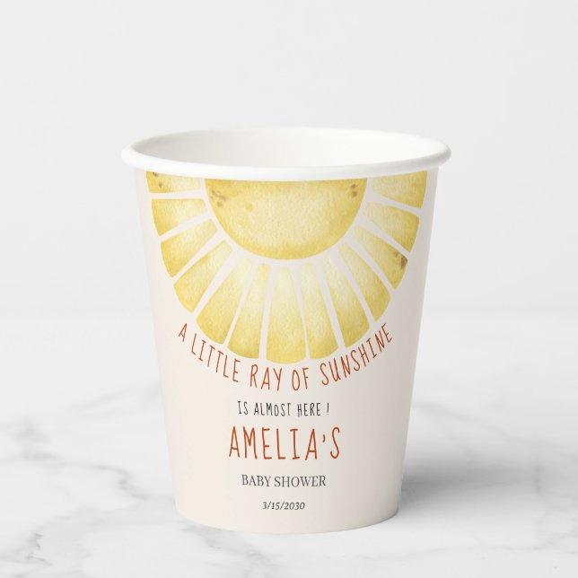Our Little Ray of Sunshine Baby Shower Invitation Paper Cups (Front)