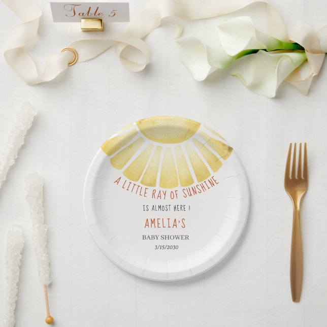 Our Little Ray of Sunshine Baby Shower Invitation Paper Plate (Wedding)
