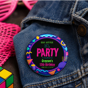 our little Retro Neon 80's Birthday Party 3 Cm Round Badge
