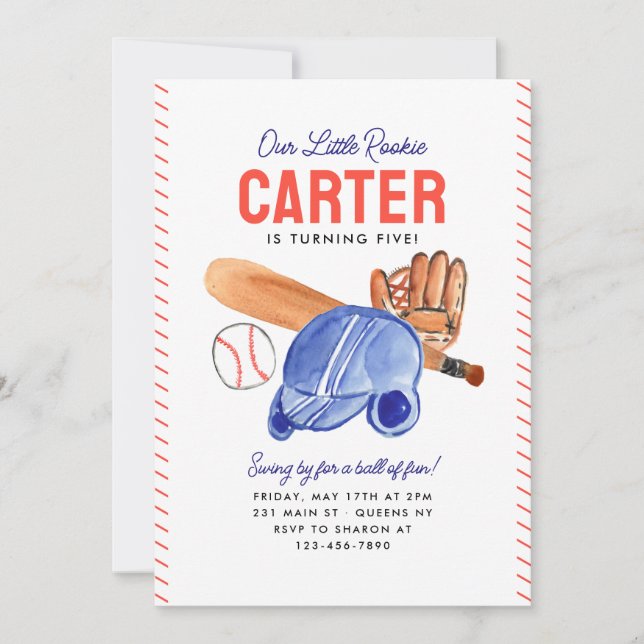Our Little Rookie Helmet Bat Baseball Birthday Invitation (Front)
