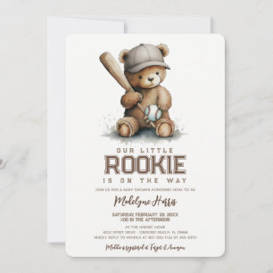 Our Little Rookie Neutral Teddy Bear Baby Shower Invitation