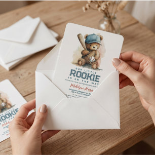 Our Little Rookie Sports Teddy Bear Baby Shower Invitation