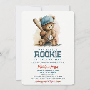 Our Little Rookie Sports Teddy Bear Baby Shower Invitation