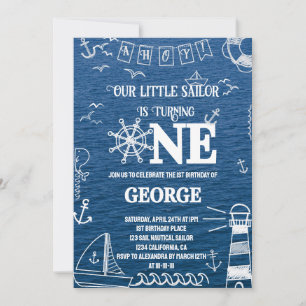 Our little sailor nautical 1st boy birthday invitation