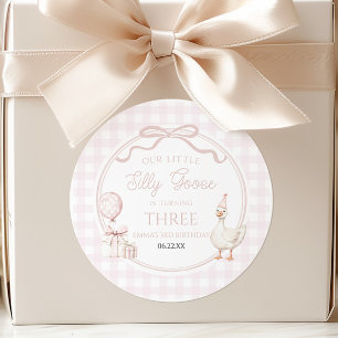 Our Little Silly Goose Pink Bow Birthday Party Classic Round Sticker
